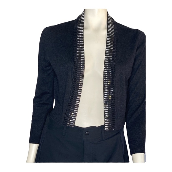 Calvin Klein Sweaters - Calvin Klein Open Cropped Cardigan Bling Trim Sz S